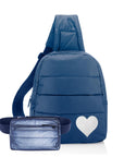 Navy Backpack Sets with Crossbody Puffer Backpack and Crossbody Pack Fanny Pack