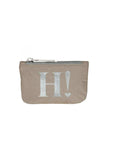 Tiny Zipper Pouch Shimmer Beige with Hi Printing on White Background