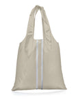 Carryall tote in shimmer beige with silver stripes