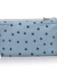 Cosmetic Zipper Pouch Light Blue Shimmer Myriad Stars on White