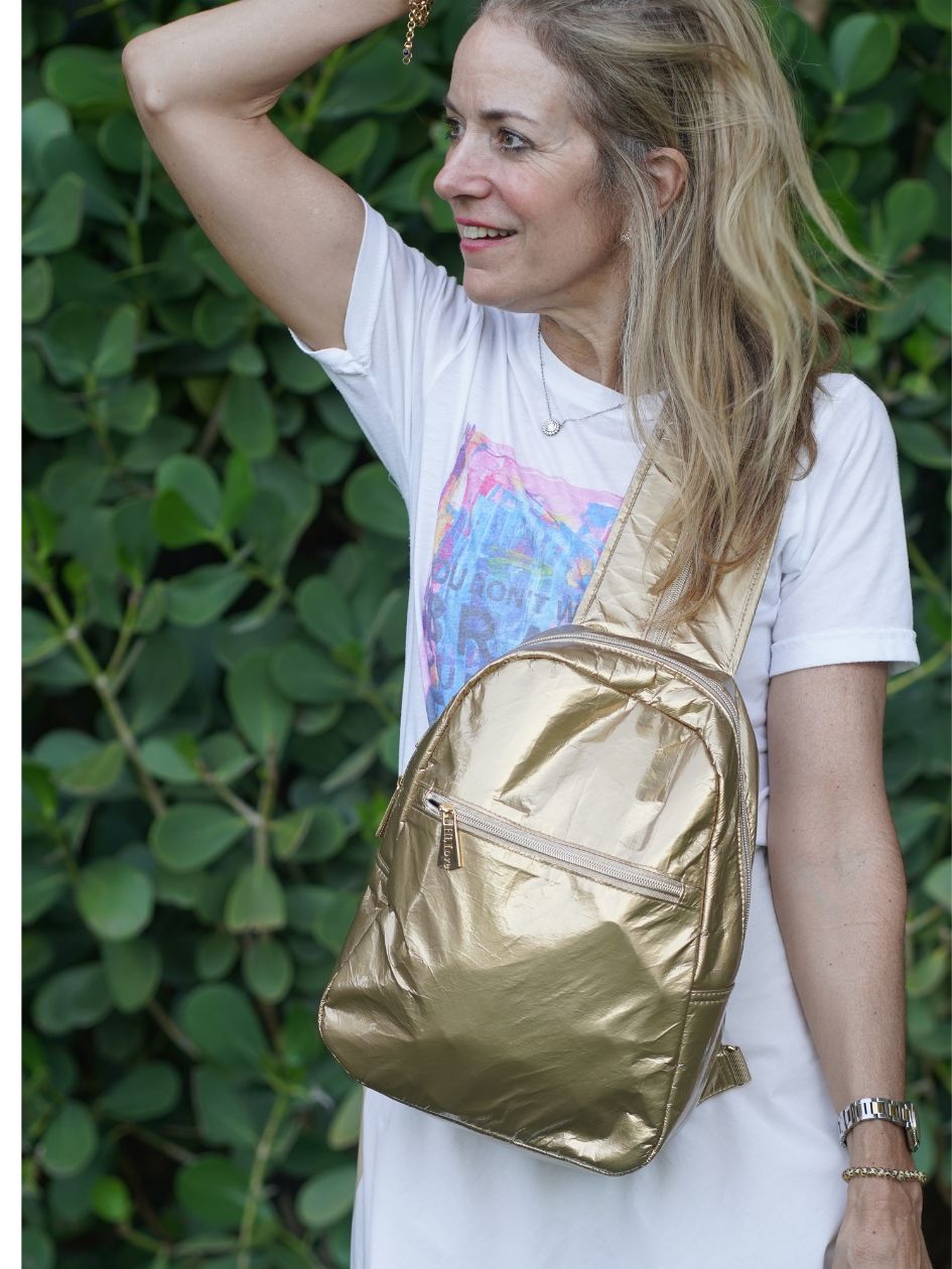 hivio shoulder mini backpack Backpack and Convertible Sling Bag in Gold