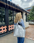 Shoulder Bag Metallic Silver Puffer