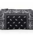 Small zipper pouch black bandana print on white.