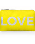 Small Zipper Pouch bright yellow with LOVE written on it