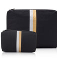 Pouch Set in Black with Silver and Gold Stripes