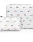 Pouch set in white with myriad colorful bicycles