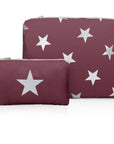 Pouch set in shimmer cabernet with metallic silver stars