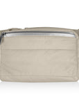 puffer crossbody fanny pack belt bag golden shimmer beige on white background