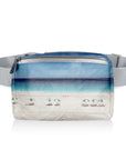 Puffer Crossbody Fanny Pack Belt Bag in Harbor Island Beach Scene Print on White Background