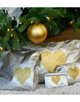 Set of Four Zipper Pouches Silver with Gold Heart under a holiday tree