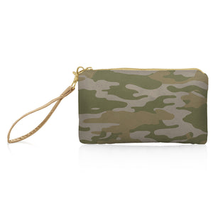 Wristlet with Strap in Shimmer Army Green Camo