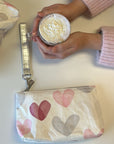 Wristlet Pink Gray White Hearts