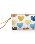 Small Pouch with colorful blue yellow heart print on white background