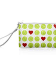 Zip wristlet in tennis LOVE pattern on white background
