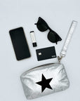 Wristlet Silver Black Star with phone, sunglasses, lip balm and credit card