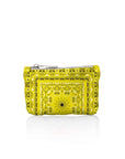Yellow bandana patterned pouch on a white background