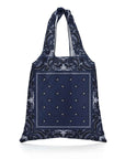 Carryall tote bag in navy bandana print on a white background