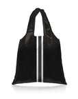 Carryall Tote Bag with Pocket in Shimmer Black with Black & Silver Stripes