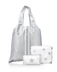 Set of Three Travel Bags - Everyday Tote Set in Silver and White