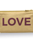Gold cosmetic pouch with zipper and cabernet "LOVE"