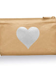 Cosmetic Zipper Pouch Gold with Silver Heart on white background