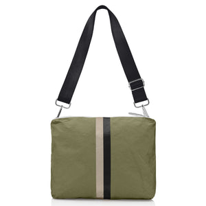 Crossbody Purse in Shimmer Army Green with Golden & Black Stripes