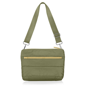 Puffer Purse in Shimmer Army Green with Golden Zipper