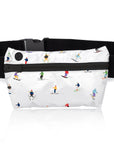 Layflat Fanny Pack Belt Bag in Dancing Skiers MAX on White Background