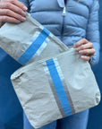 Medium Zipper Pack in Earth Gray with Sky Blue and Silver Stripe