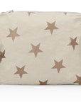 Shimmer beige zipper pouch with large golden bronze stars