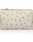 Golden beige mini zipper pouch with sea green stars