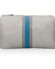 Mini Zipper Pouch in Earth Gray with Sky Blue and Silver Stripes