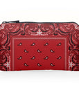 Mini zipper pouch in red bandana print on white background
