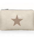 Shimmer beige mini zipper pouch with large bronze star