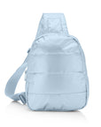 Puffer crossbody backpack in solid shimmer light blue