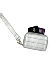 Puffer Zipper Wallet in Silver with Silver Zipper