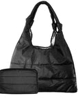 Shimmer black puffer purse tote and shimmer black mini puffer clutch