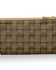 Woven zipper pouch in golden bronze with gold zipper