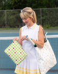 Organizational zipper pouch with tennis balls and hearts
