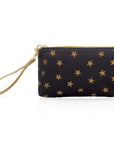 Versatile wristlet in black with gold stars on white