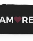 Medium zipper pouch in black with white "AMORE" and red heart design