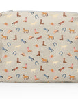 Shimmer beige zipper pouch with horses, cowboy hats, boots and horsehoe pattern
