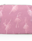 Medium water resistant zipper pouch in blush pink dancing ballerinas pattern