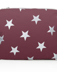 Medium zipper pack in shimmer cabernet with multi silver stars