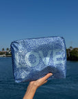 Medium zipper pouch in stingray blue love pattern