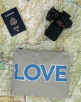 Medium Zipper Pack - Double LOVE in Earth Gray and Sky Blue