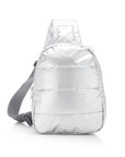 Travel Backpack - Gym Bag - Crossbody Fashion - Puffer Crossbody Backpack - Metallic Silver Bag