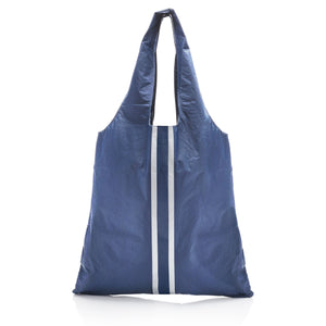 Carryall Tote - Shimmer Navy HLT Collection with Metallic Silver Stripes