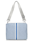 Crossbody purse in denim blue with white and blue stripes