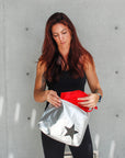 Makeup Pouch - Travel Pack - Medium Pack - Metallic Silver Bag with Black Star